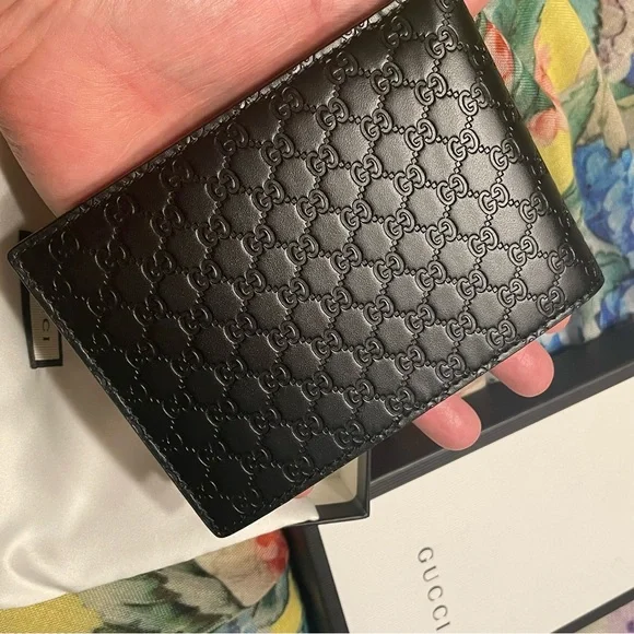 New Gucci Guccissima Leather Bifold Wallet With Coin pocket Black - Picture 6 of 7